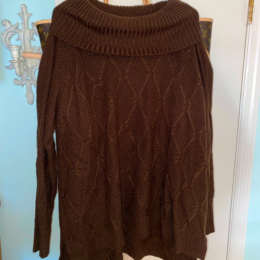Brown cowl-neck sweater